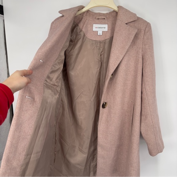 Liz Claiborne Pink Herringbone Wool Blend Pea Coat Large - Picture 3 of 6